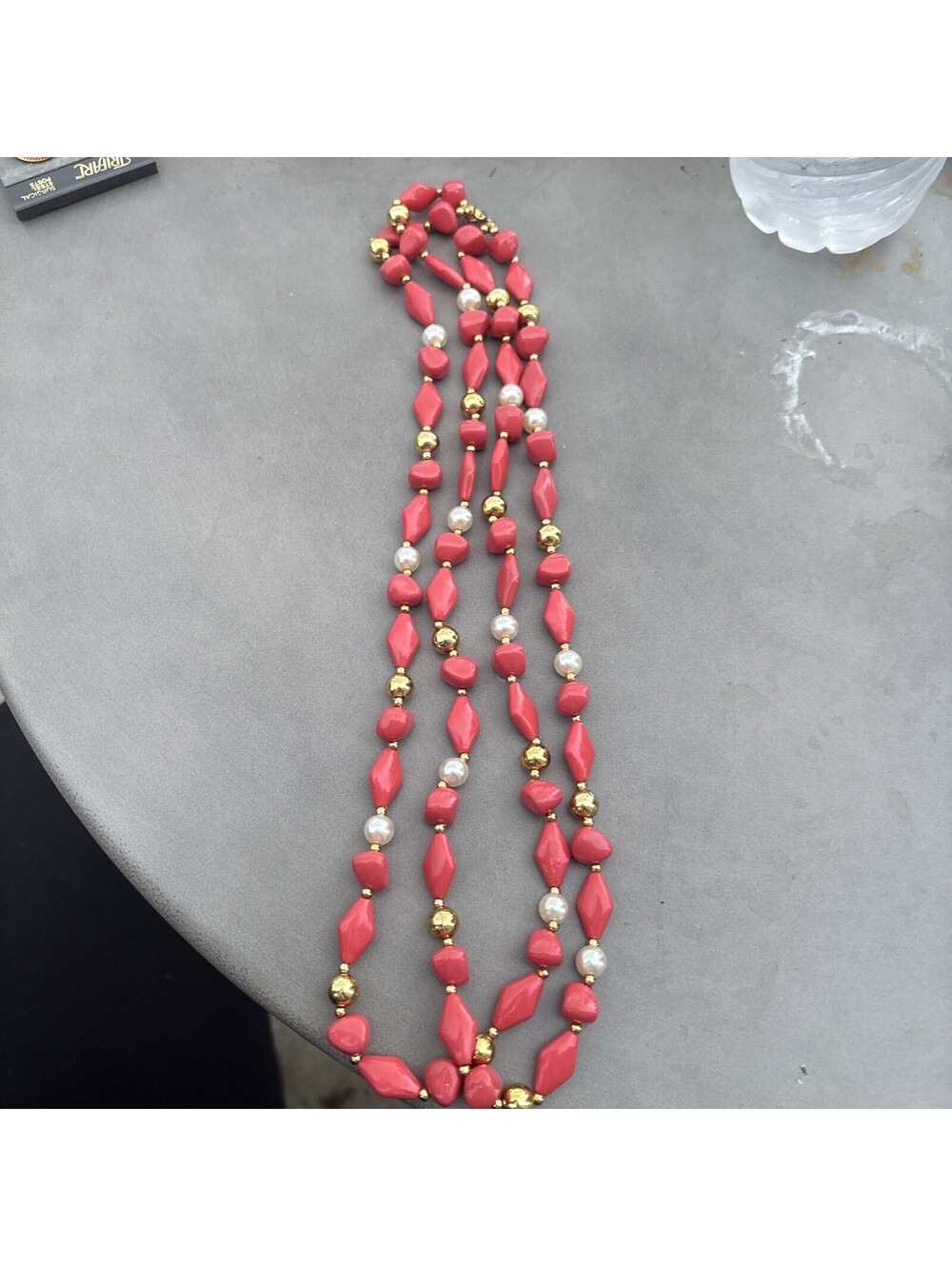 Acrylic Pink and gold double strand beaded necklace